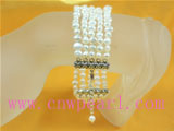 five rows 4-5mm double shiny white pearl jewelry bracelet